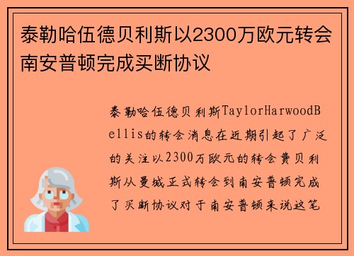 泰勒哈伍德贝利斯以2300万欧元转会南安普顿完成买断协议