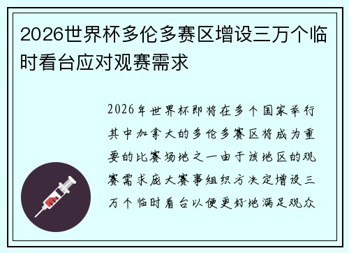 2026世界杯多伦多赛区增设三万个临时看台应对观赛需求